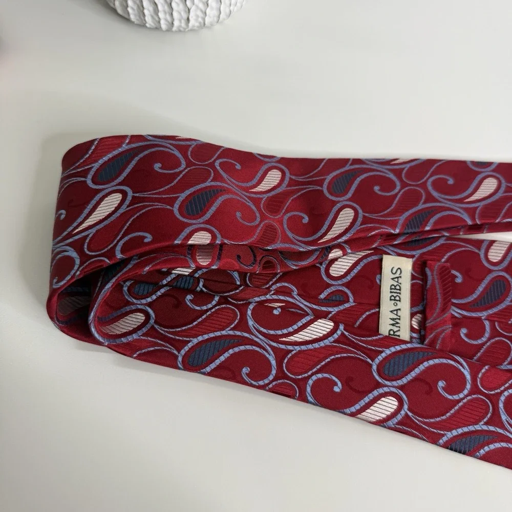 Burma &‎ Bibas Men's Silk Necktie Red Paisley Print 3 3/4